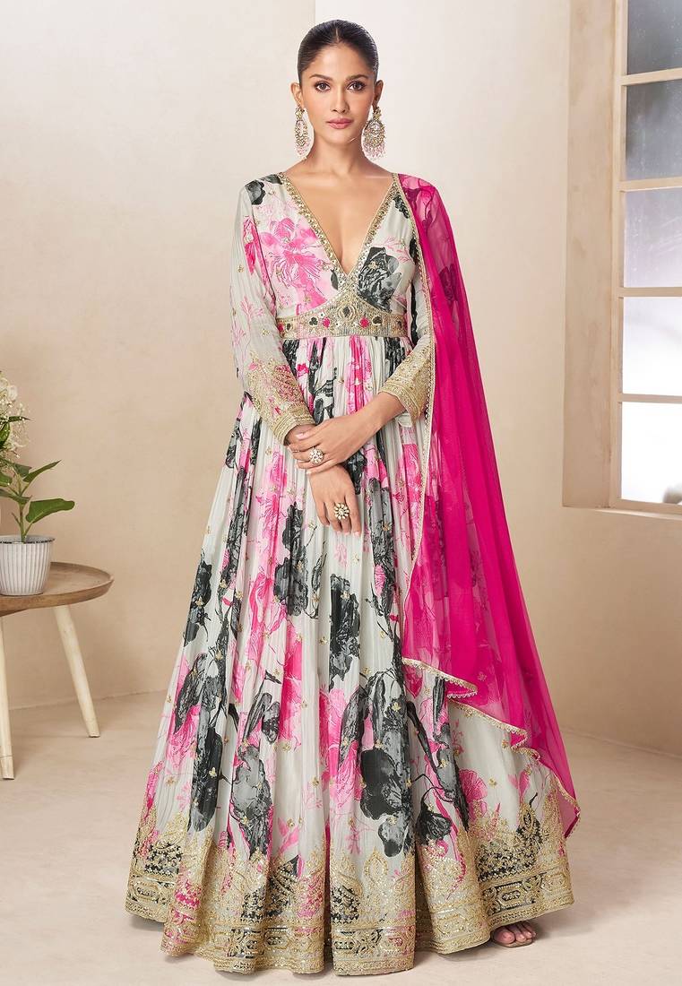 Multicolor chiffon sequins work semi stitched salwar suits suits size up to 42
