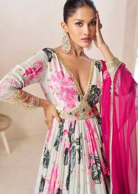 Multicolor chiffon sequins work semi stitched salwar suits suits size up to 42 2