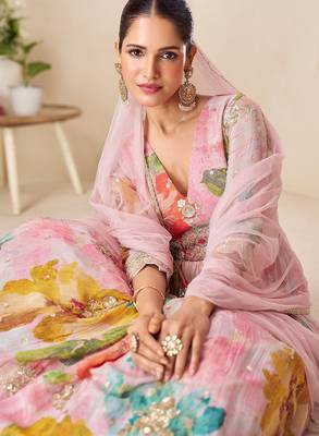 Multicolor chiffon sequins work semi stitched salwar suits suits size up to 42 2
