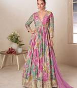 Multicolor chiffon sequins work semi stitched salwar suits suits size up to 42