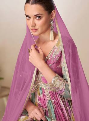 Multicolor chiffon sequins work semi stitched salwar suits suits size up to 42 2