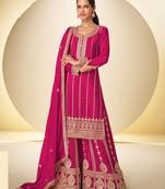 Pink chiffon sequins work semi stitched salwar suits suits size up to 42