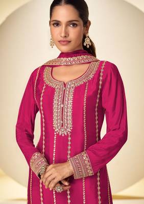 Pink chiffon sequins work semi stitched salwar suits suits size up to 42 2