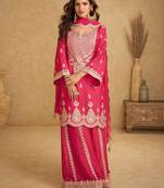 Pink chiffon sequins work semi stitched salwar suits suits size up to 42