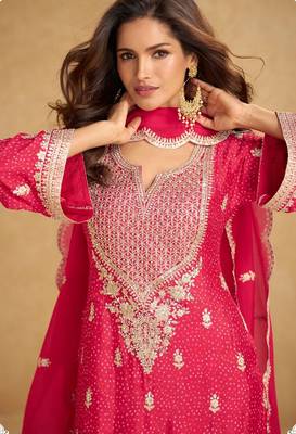 Pink chiffon sequins work semi stitched salwar suits suits size up to 42 2