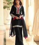 Black silk blend mirror work semi stitched salwar suits suits size up to 42