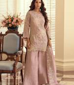 Pink silk blend sequins work semi stitched salwar suits suits size up to 42
