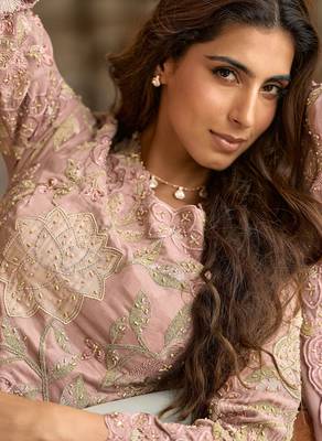 Pink silk blend sequins work semi stitched salwar suits suits size up to 42 2