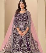 Wine velvet sequins work semi stitched salwar suits suits size up to 42