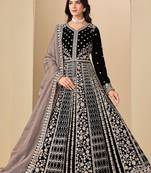 Black velvet sequins work semi stitched salwar suits suits size up to 42