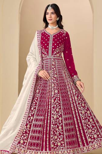 Red velvet sequins work semi stitched salwar suits suits size up to 42