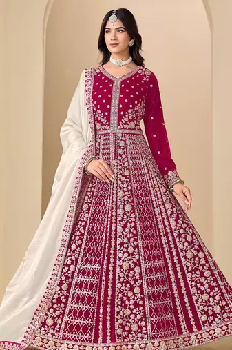 Red velvet sequins work semi stitched salwar suits suits size up to 42