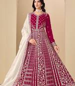 Red velvet sequins work semi stitched salwar suits suits size up to 42