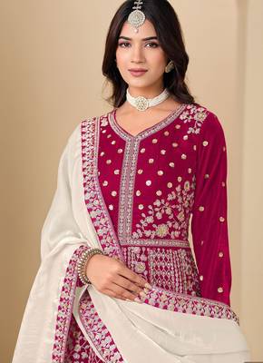 Red velvet sequins work semi stitched salwar suits suits size up to 42 2