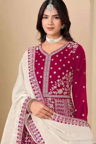 Red velvet sequins work semi stitched salwar suits suits size up to 42