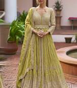 Yellow chiffon sequins work semi stitched salwar suits suits size up to 42