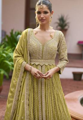 Yellow chiffon sequins work semi stitched salwar suits suits size up to 42 2