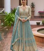 Blue chiffon sequins work semi stitched salwar suits suits size up to 42