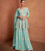Blue georgette sequins work semi stitched salwar suits suits size up to 42
