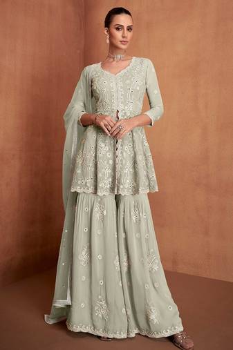 Sea green georgette sequins work semi stitched salwar suits suits size up to 42