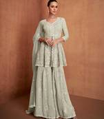 Sea green georgette sequins work semi stitched salwar suits suits size up to 42
