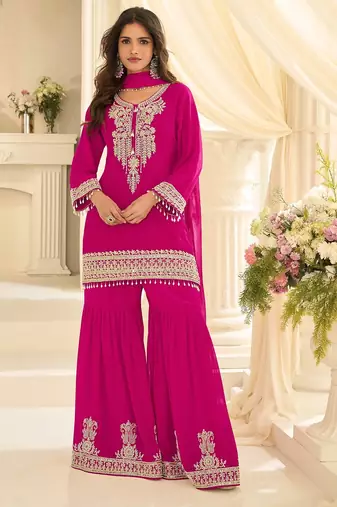 Pink georgette sequins work semi stitched salwar suits suits size up to 42