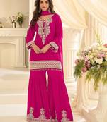 Pink georgette sequins work semi stitched salwar suits suits size up to 42