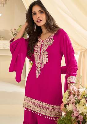 Pink georgette sequins work semi stitched salwar suits suits size up to 42 2