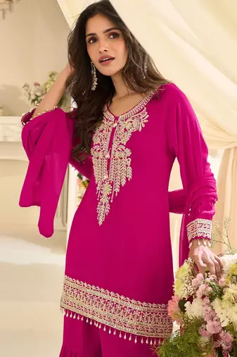 Pink georgette sequins work semi stitched salwar suits suits size up to 42