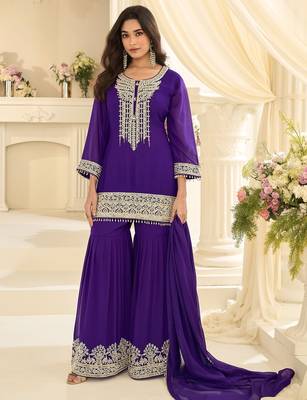 Purple georgette sequins work semi stitched salwar suits suits size up to 42 1