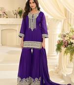 Purple georgette sequins work semi stitched salwar suits suits size up to 42