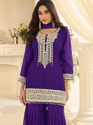 Purple georgette sequins work semi stitched salwar suits suits size up to 42 2