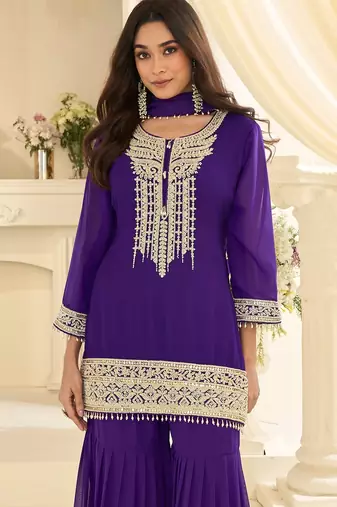 Purple georgette sequins work semi stitched salwar suits suits size up to 42