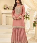 Pink georgette sequins work semi stitched salwar suits suits size up to 42