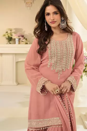 Pink georgette sequins work semi stitched salwar suits suits size up to 42