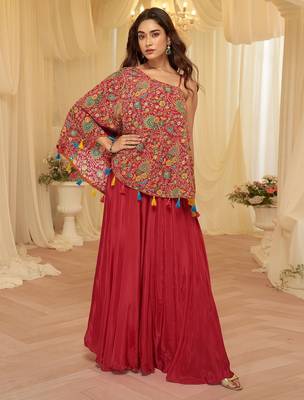 Red viscose sequins work semi stitched salwar suits suits size up to 42 1