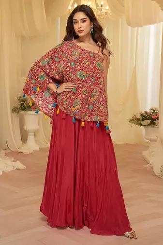 Red viscose sequins work semi stitched salwar suits suits size up to 42