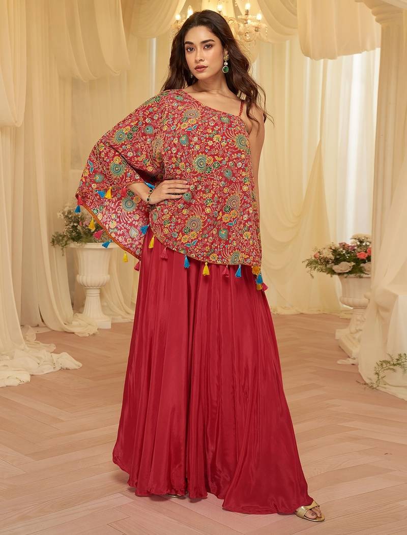 Red viscose sequins work semi stitched salwar suits suits size up to 42