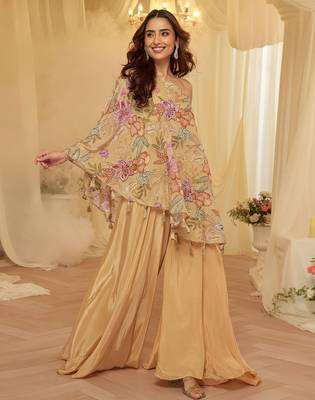 Beige viscose sequins work semi stitched salwar suits suits size up to 42 1