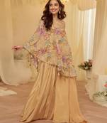 Beige viscose sequins work semi stitched salwar suits suits size up to 42