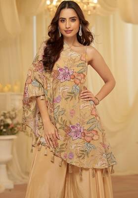 Beige viscose sequins work semi stitched salwar suits suits size up to 42 2