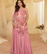 Pink viscose sequins work semi stitched salwar suits suits size up to 42