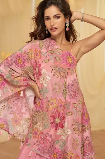 Pink viscose sequins work semi stitched salwar suits suits size up to 42
