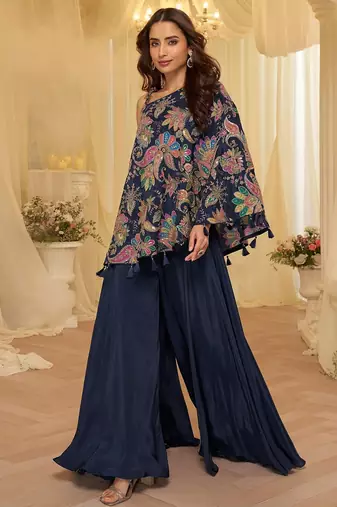 Navy blue viscose sequins work semi stitched salwar suits suits size up to 42