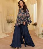 Navy blue viscose sequins work semi stitched salwar suits suits size up to 42