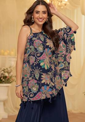 Navy blue viscose sequins work semi stitched salwar suits suits size up to 42 2