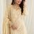 Cream  silk blend sequins work semi stitched salwar suits suits size up to 42