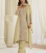Beige silk blend sequins work semi stitched salwar suits suits size up to 42