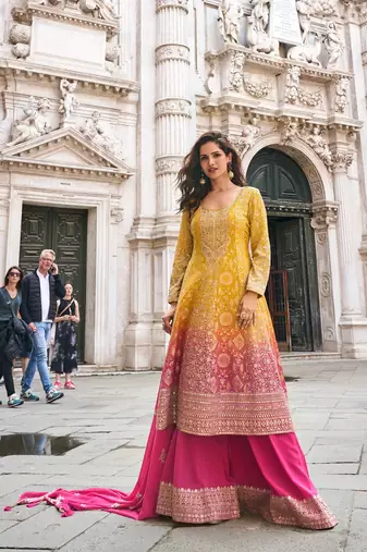 Mustard jacquard sequins work semi stitched salwar suits suits size up to 42