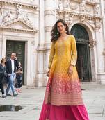 Mustard jacquard sequins work semi stitched salwar suits suits size up to 42